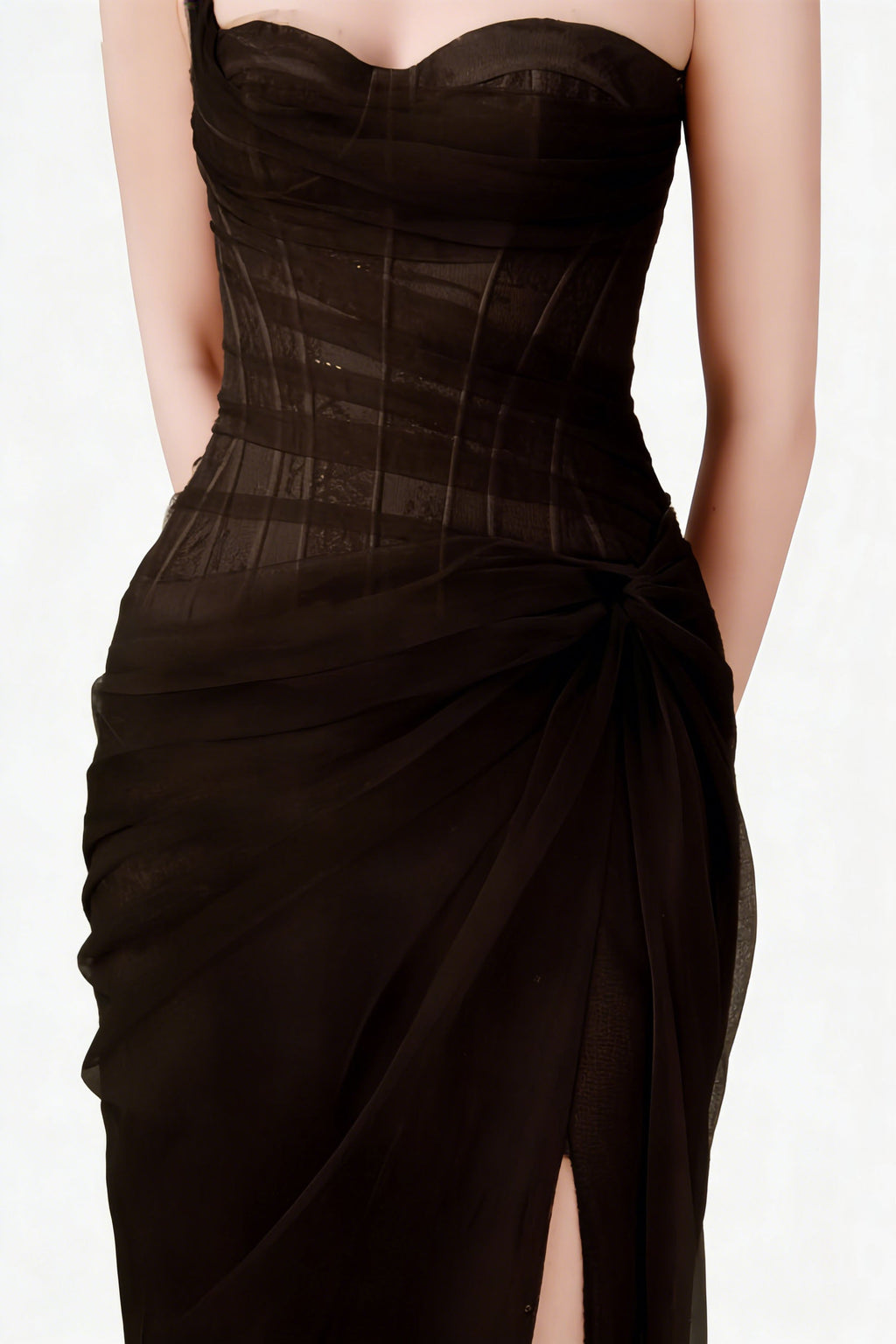 Flowering Girl Women Lace Corset One Shoulder Midi Dress - Black