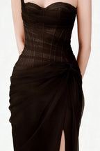 Flowering Girl Women Lace Corset One Shoulder Midi Dress - Black