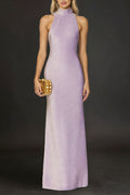 Flowering Girl Women Delia Sleeveless Back Flower Embellished Halter Maxi Dress In Pale Purple
