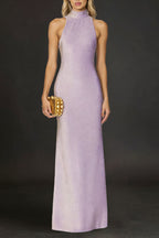 Flowering Girl Women Delia Sleeveless Back Flower Embellished Halter Maxi Dress In Pale Purple