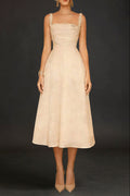Pleated Cami Slim Midi Dress In White