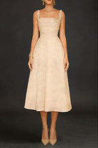 Pleated Cami Slim Midi Dress In White
