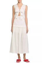 Flowering Girl Women Scallop Trim V-Neck Crinkled Maxi Dress In Ecru