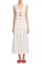 Flowering Girl Women Scallop Trim V-Neck Crinkled Maxi Dress In Ecru
