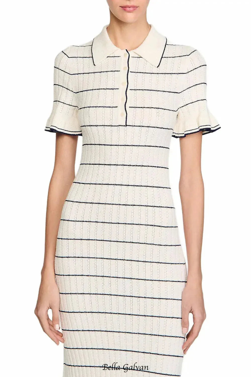 stripe Knitted Maxi Dress in ecru