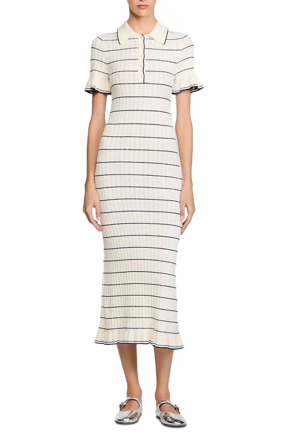 Stripe Knitted Maxi Dress In Ecru