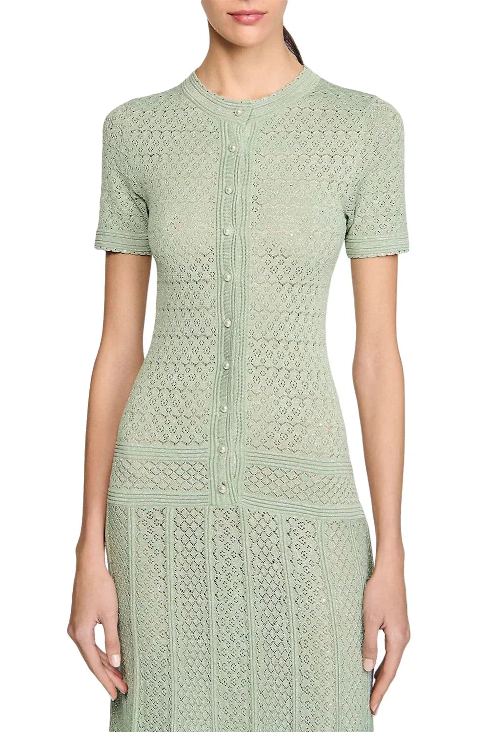 yvonne hollow knit maxi dress in almond Green