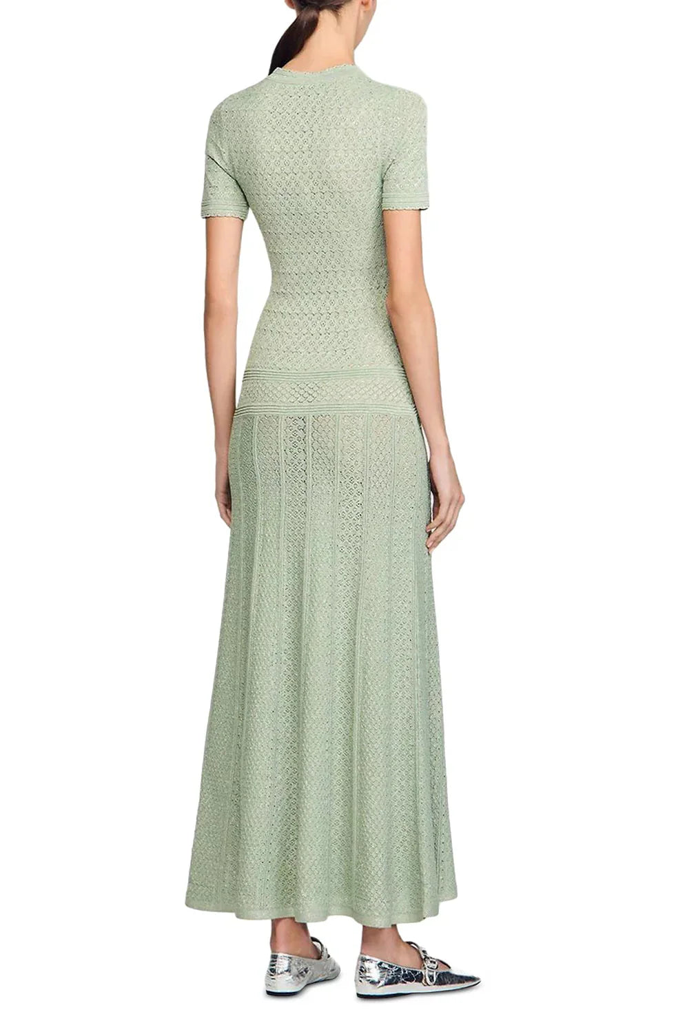 Yvonne Hollow Knit Maxi Dress In Almond Green