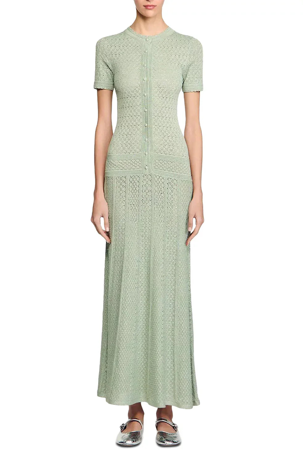 yvonne hollow knit maxi dress in almond Green