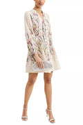 Flowering Girl Women Floral Print Blouson Sleeve Mini Dress In Ivory