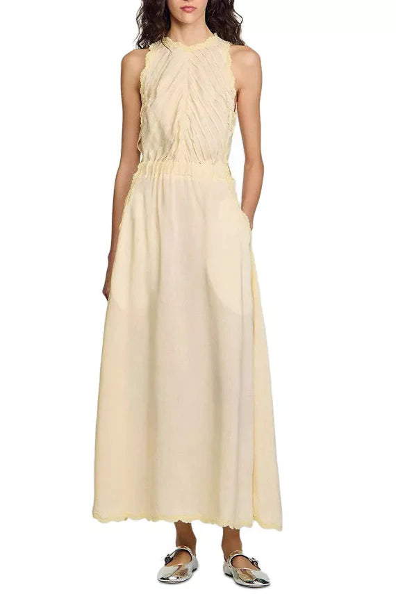 Flowering Girl Women Sleeveless Lace Detail Maxi Dress In Light Yellow
