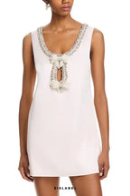 Embellished Bow Mini Dress In White