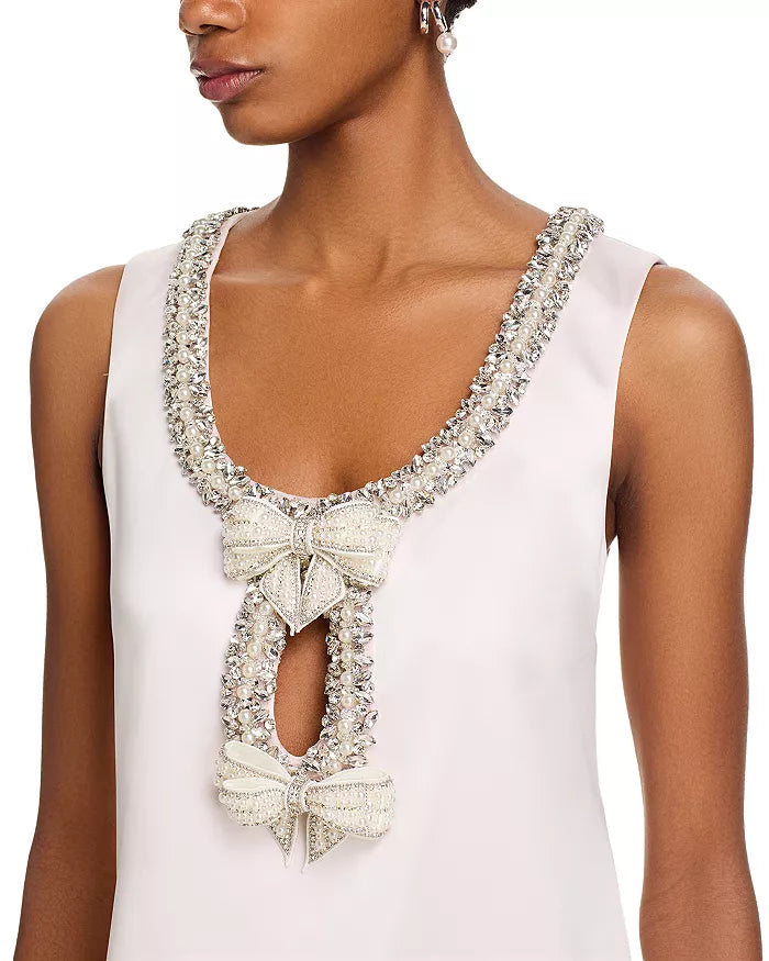 Rhinestones Embellished Bow Mini Dress In White