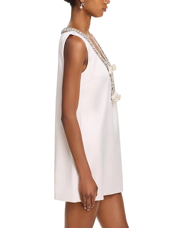 Embellished Bow Mini Dress In White