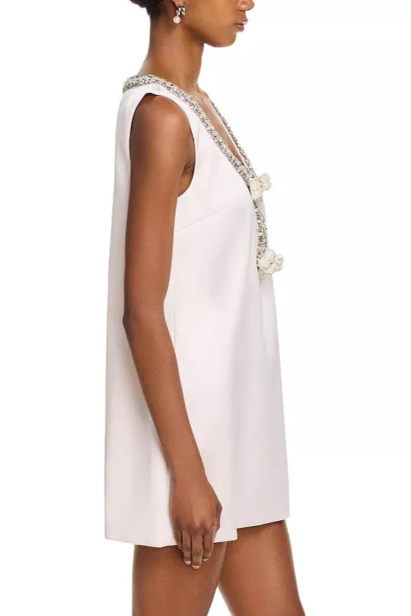 Flowering Girl Women Rhinestones Embellished Bow Mini Dress In White
