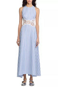 Flowering Girl Women Hollow Lace Trim Maxi Dress In Blue