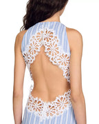 Flowering Girl Women Hollow Lace Trim Maxi Dress In Blue