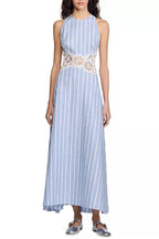 Flowering Girl Women Hollow Lace Trim Maxi Dress In Blue