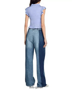 Satin Smocked Top in sky blue