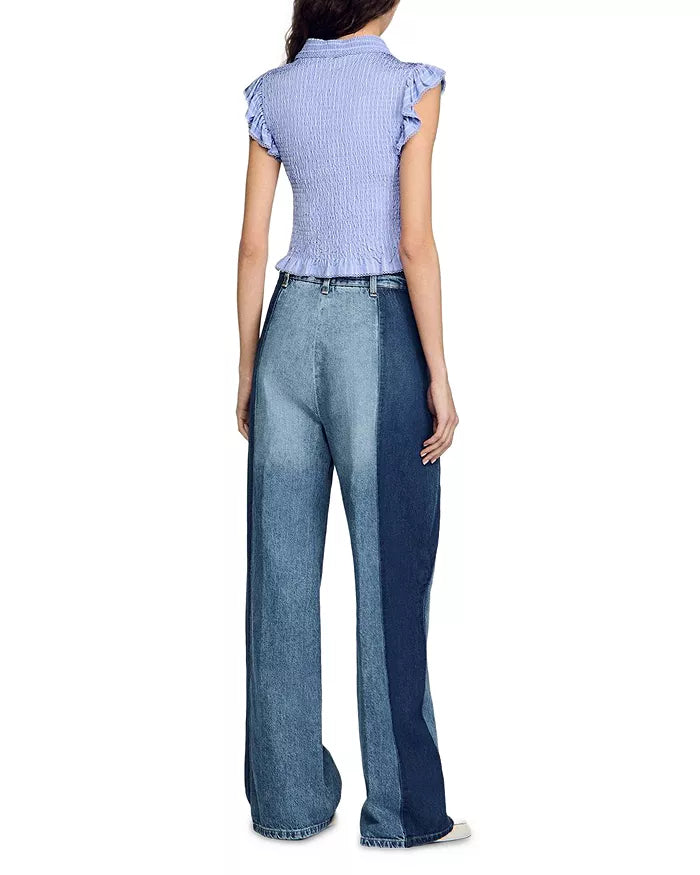 Flowering Girl Women Satin Smocked Top In Sky Blue