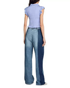 Flowering Girl Women Satin Smocked Top In Sky Blue