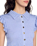 Flowering Girl Women Satin Smocked Top In Sky Blue