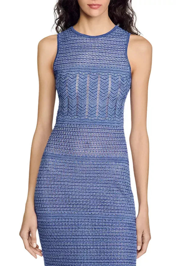 hollow striped sleeveless knit midi dress in Royal Blue