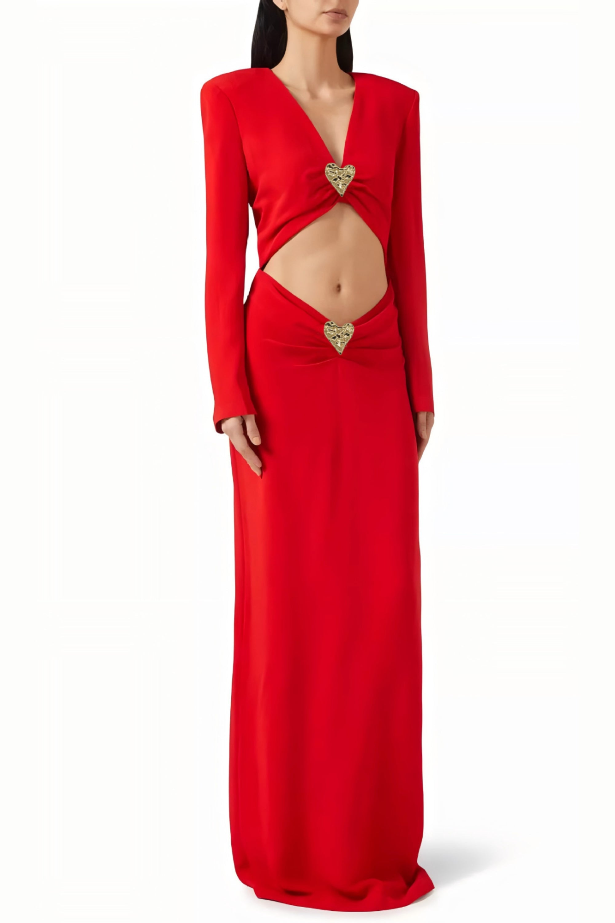 Flowering Girl Women Long Sleeve Heart Cutout Maxi Dress In Red