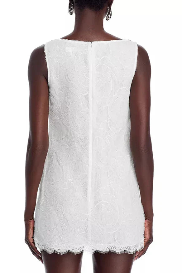 bow Tulle Lace Mini Dress in white