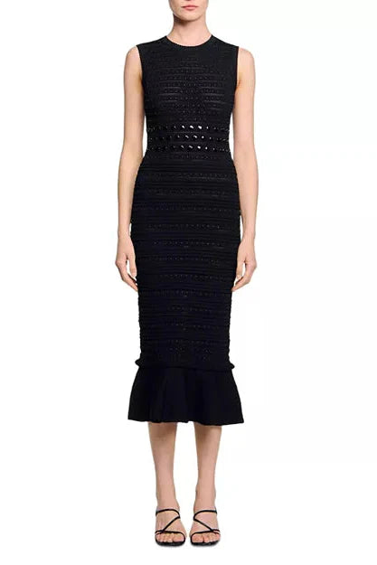 Valerie Studded Knit Sleeveless Midi Dress In Black