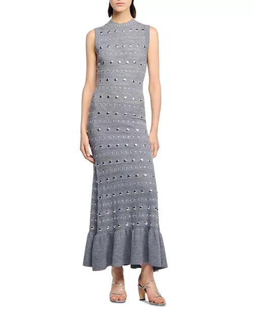 Valerie Studded Knit Sleeveless Midi Dress In Gray