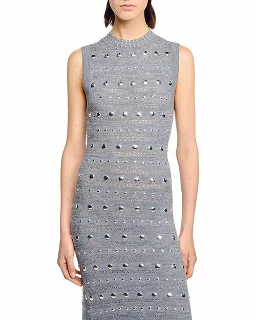 Valerie Studded Knit Sleeveless Midi Dress In Gray