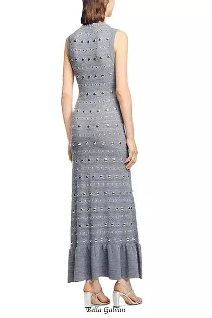 valerie Studded Knit sleeveless Midi Dress in gray