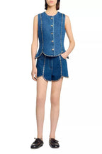 Flowering Girl Women Rhinestone Denim Top In Blue