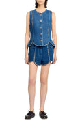 Flowering Girl Women Rhinestone Denim Top In Blue