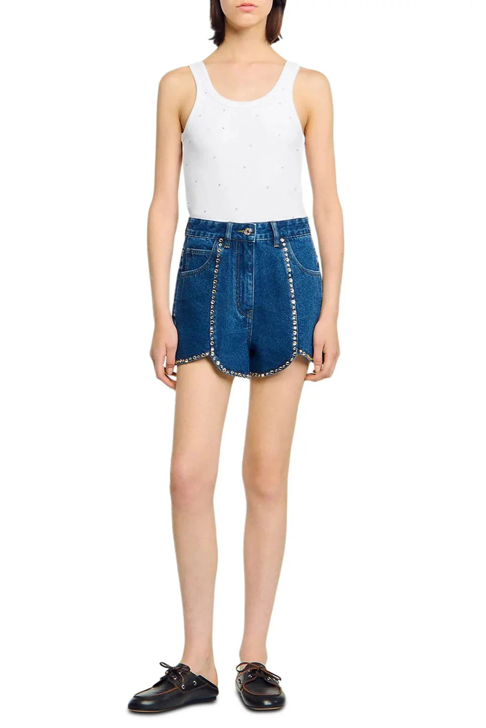 Flowering Girl Women Rhinestone Denim Shorts In Blue