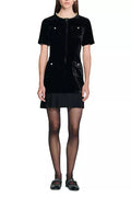 riva Pleated trim patchwork velvet mini dress in black
