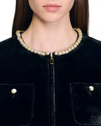 riva Pleated trim patchwork velvet mini dress in black