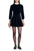 sheila Beaded Velvet puffy mini Dress in black