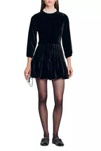 sheila Beaded Velvet puffy mini Dress in black
