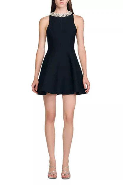 Virginia Pearl Collar Mini Dress In Black