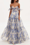 Hydrangea Tender Floral Maxi Tie-Strap Dress