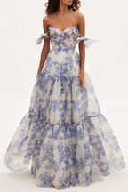 Hydrangea Tender Floral Maxi Tie-Strap Dress