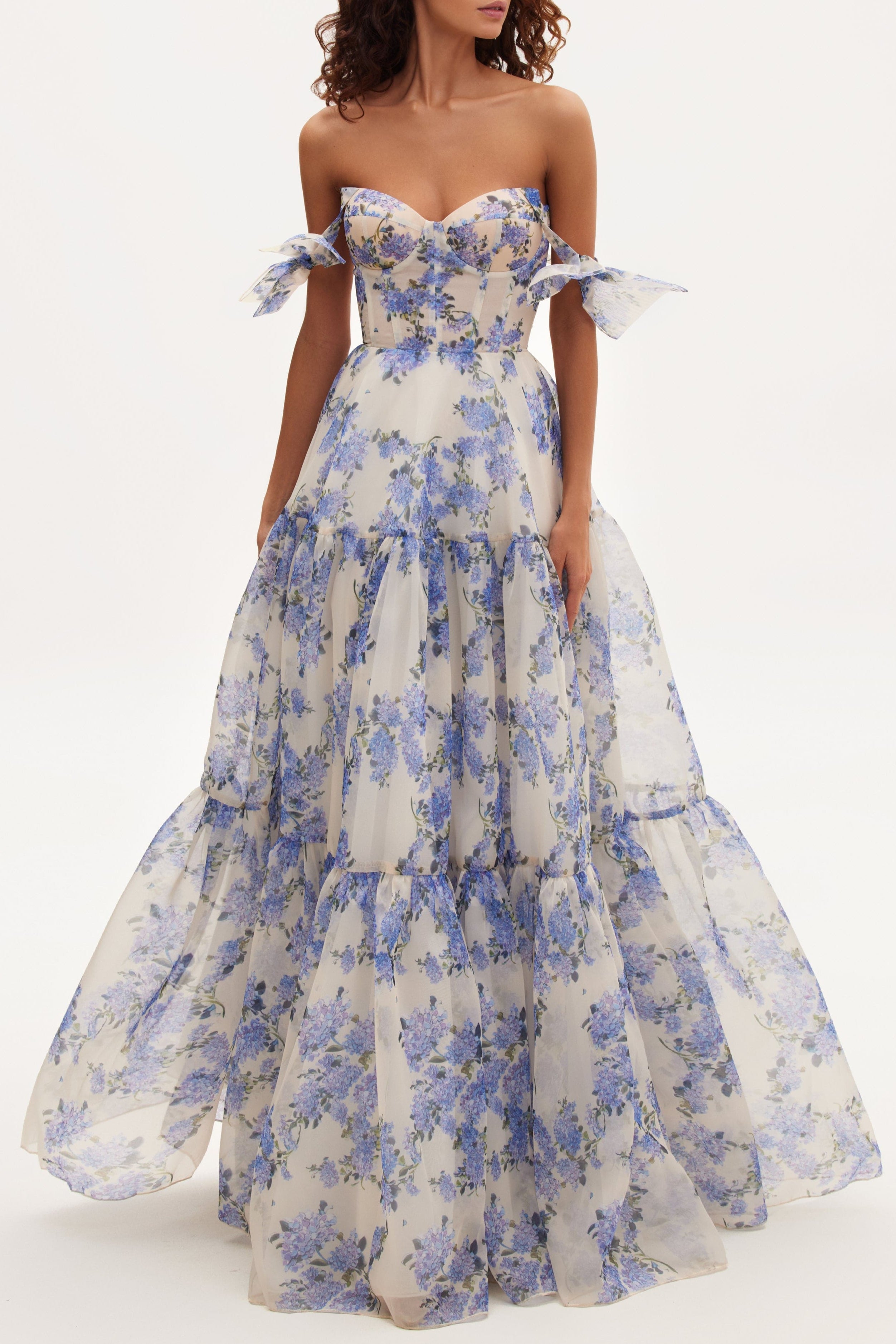 Hydrangea Tender Floral Maxi Tie-Strap Dress