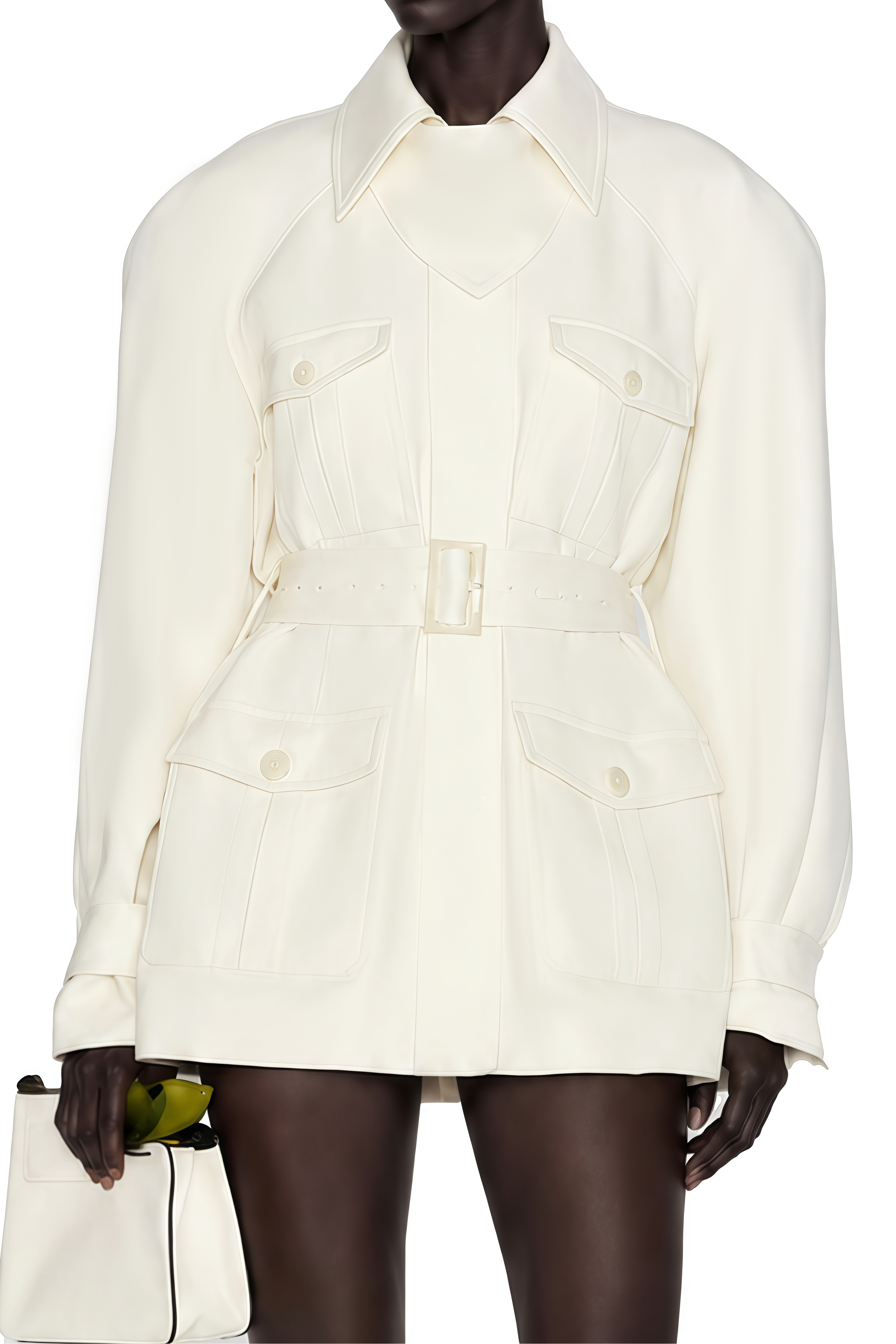 Flowering Girl Women Collared Long Sleeve Belted Cargo Pocket Mini Field Jacket