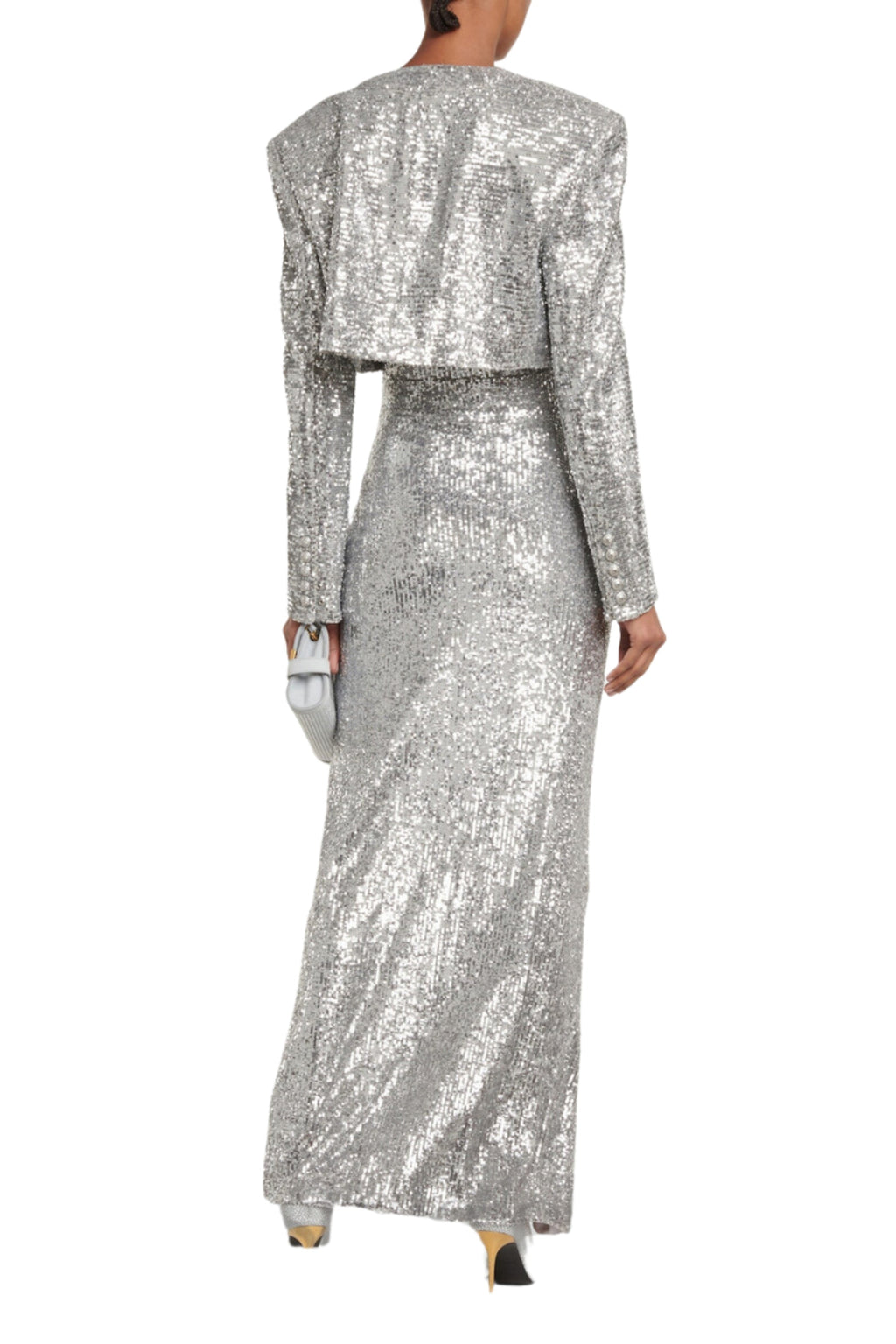 Flowering Girl Women Tammy Cropped Sequined Blazer In Sliver