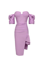 Flowering Girl Women Strapless Draped Sleeve Slits Bandage Dress In Purple