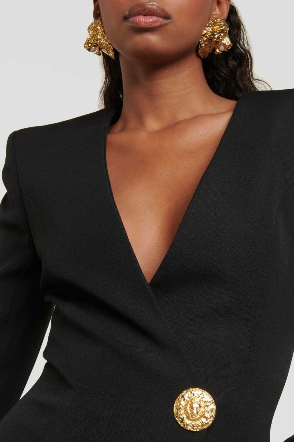 Flowering Girl Women Black Velvet V-Neck Metal Button Mini Dress