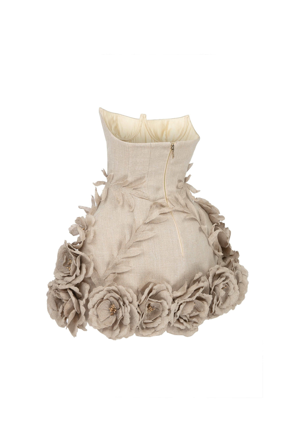 Flowering Girl Women Salome Beige Linen Corset Flower Details Mini Dress