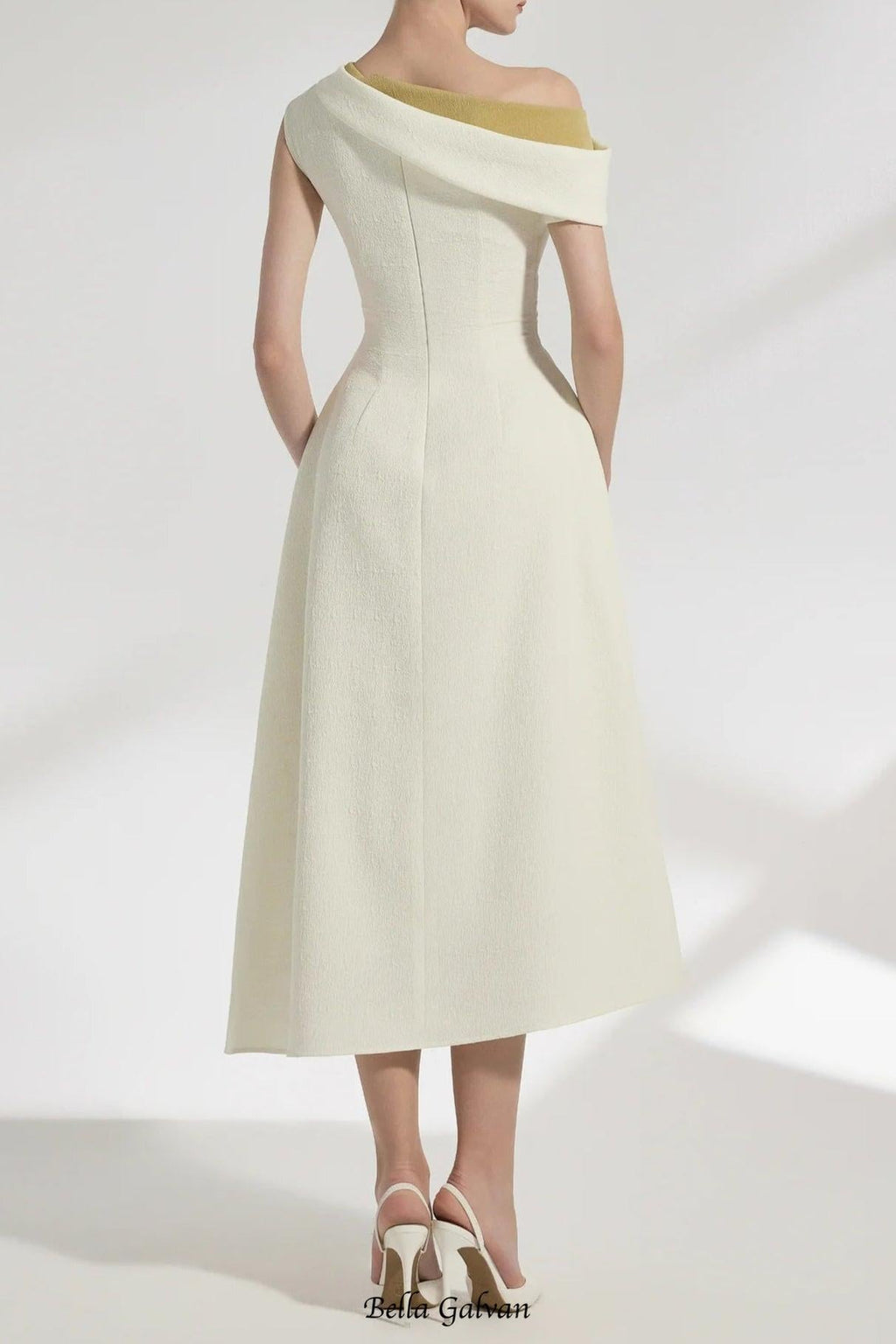 lucy one-shoulder a-line midi dress in white